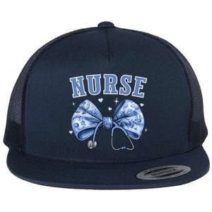 Blue Nurse Coquette Bow Stethoscope Nursing Medical Doctor Cool Gift Flat Bill Trucker Hat