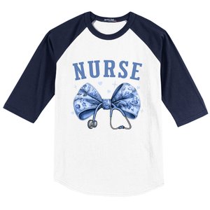 Blue Nurse Coquette Bow Stethoscope Nursing Medical Doctor Cool Gift Baseball Sleeve Shirt