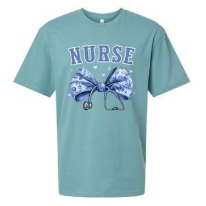 Blue Nurse Coquette Bow Stethoscope Nursing Medical Doctor Cool Gift Sueded Cloud Jersey T-Shirt