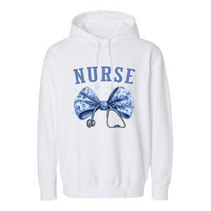 Blue Nurse Coquette Bow Stethoscope Nursing Medical Doctor Cool Gift Garment-Dyed Fleece Hoodie