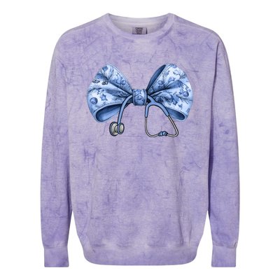 Blue Nurse Coquette Bow Stethoscope Nursing Medical Doctor Gift Colorblast Crewneck Sweatshirt