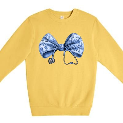 Blue Nurse Coquette Bow Stethoscope Nursing Medical Doctor Gift Premium Crewneck Sweatshirt