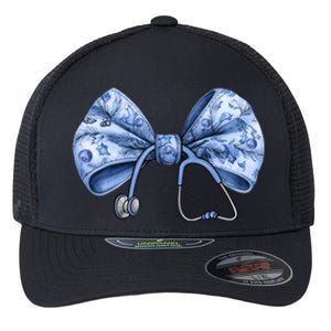 Blue Nurse Coquette Bow Stethoscope Nursing Medical Doctor Gift Flexfit Unipanel Trucker Cap