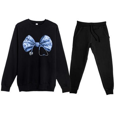 Blue Nurse Coquette Bow Stethoscope Nursing Medical Doctor Gift Premium Crewneck Sweatsuit Set