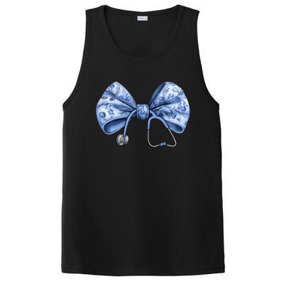 Blue Nurse Coquette Bow Stethoscope Nursing Medical Doctor Gift PosiCharge Competitor Tank