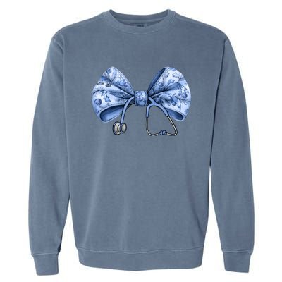 Blue Nurse Coquette Bow Stethoscope Nursing Medical Doctor Gift Garment-Dyed Sweatshirt