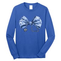 Blue Nurse Coquette Bow Stethoscope Nursing Medical Doctor Gift Long Sleeve Shirt