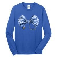 Blue Nurse Coquette Bow Stethoscope Nursing Medical Doctor Gift Tall Long Sleeve T-Shirt