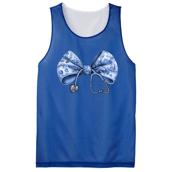 Blue Nurse Coquette Bow Stethoscope Nursing Medical Doctor Gift Mesh Reversible Basketball Jersey Tank