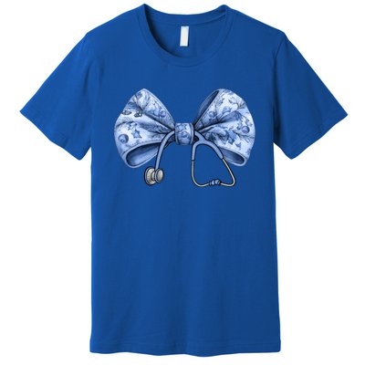 Blue Nurse Coquette Bow Stethoscope Nursing Medical Doctor Gift Premium T-Shirt