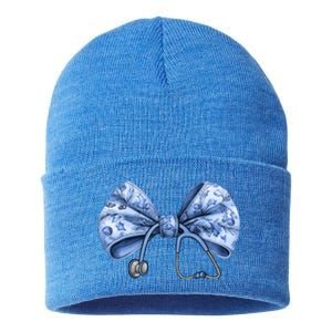 Blue Nurse Coquette Bow Stethoscope Nursing Medical Doctor Gift Sustainable Knit Beanie