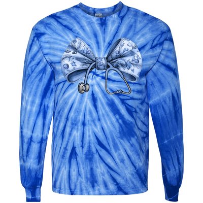 Blue Nurse Coquette Bow Stethoscope Nursing Medical Doctor Gift Tie-Dye Long Sleeve Shirt