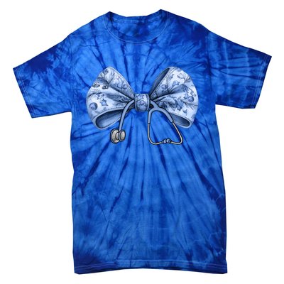 Blue Nurse Coquette Bow Stethoscope Nursing Medical Doctor Gift Tie-Dye T-Shirt