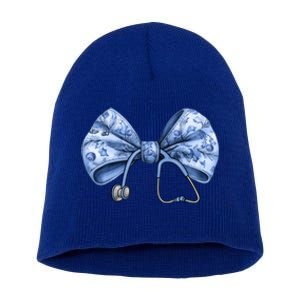 Blue Nurse Coquette Bow Stethoscope Nursing Medical Doctor Gift Short Acrylic Beanie