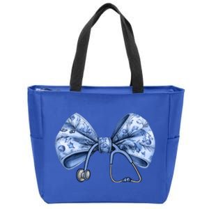 Blue Nurse Coquette Bow Stethoscope Nursing Medical Doctor Gift Zip Tote Bag