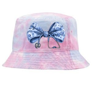 Blue Nurse Coquette Bow Stethoscope Nursing Medical Doctor Gift Tie-Dyed Bucket Hat