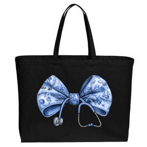 Blue Nurse Coquette Bow Stethoscope Nursing Medical Doctor Gift Cotton Canvas Jumbo Tote