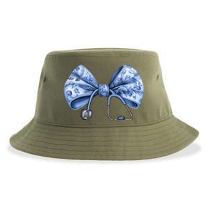 Blue Nurse Coquette Bow Stethoscope Nursing Medical Doctor Gift Sustainable Bucket Hat