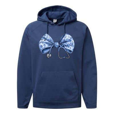 Blue Nurse Coquette Bow Stethoscope Nursing Medical Doctor Gift Performance Fleece Hoodie