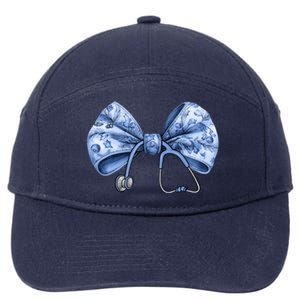 Blue Nurse Coquette Bow Stethoscope Nursing Medical Doctor Gift 7-Panel Snapback Hat