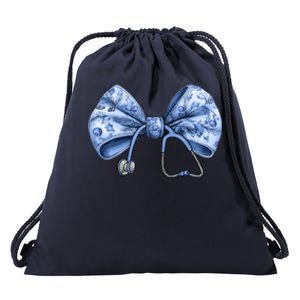 Blue Nurse Coquette Bow Stethoscope Nursing Medical Doctor Gift Drawstring Bag