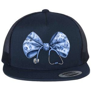 Blue Nurse Coquette Bow Stethoscope Nursing Medical Doctor Gift Flat Bill Trucker Hat