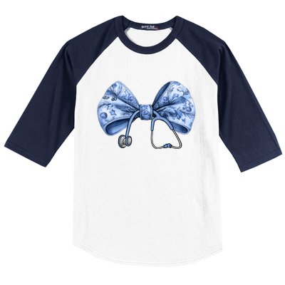 Blue Nurse Coquette Bow Stethoscope Nursing Medical Doctor Gift Baseball Sleeve Shirt