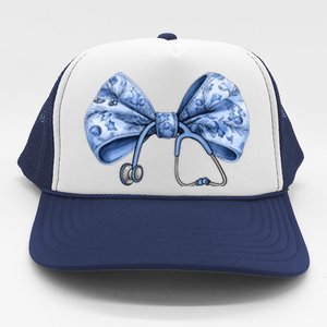 Blue Nurse Coquette Bow Stethoscope Nursing Medical Doctor Gift Trucker Hat