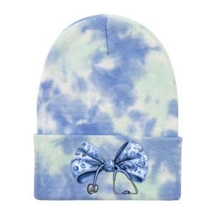 Blue Nurse Coquette Bow Stethoscope Nursing Medical Doctor Gift Tie Dye 12in Knit Beanie