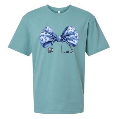 Blue Nurse Coquette Bow Stethoscope Nursing Medical Doctor Gift Sueded Cloud Jersey T-Shirt