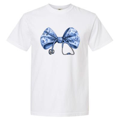 Blue Nurse Coquette Bow Stethoscope Nursing Medical Doctor Gift Garment-Dyed Heavyweight T-Shirt