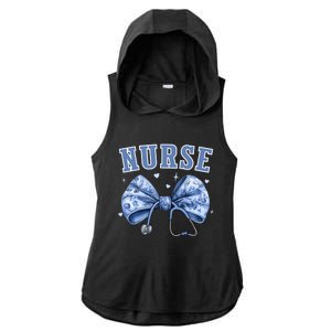 Blue Nurse Coquette Bow Stethoscope Nursing Medical Doctor Ladies PosiCharge Tri-Blend Wicking Draft Hoodie Tank