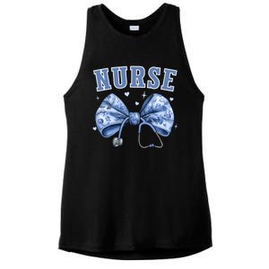 Blue Nurse Coquette Bow Stethoscope Nursing Medical Doctor Ladies PosiCharge Tri-Blend Wicking Tank