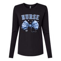 Blue Nurse Coquette Bow Stethoscope Nursing Medical Doctor Womens Cotton Relaxed Long Sleeve T-Shirt