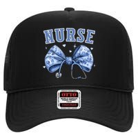 Blue Nurse Coquette Bow Stethoscope Nursing Medical Doctor High Crown Mesh Back Trucker Hat