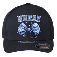 Blue Nurse Coquette Bow Stethoscope Nursing Medical Doctor Flexfit Unipanel Trucker Cap