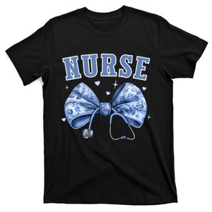 Blue Nurse Coquette Bow Stethoscope Nursing Medical Doctor T-Shirt