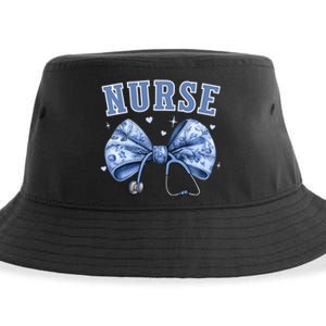 Blue Nurse Coquette Bow Stethoscope Nursing Medical Doctor Sustainable Bucket Hat