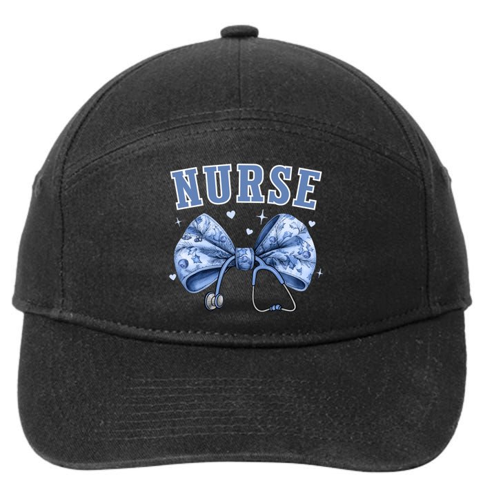 Blue Nurse Coquette Bow Stethoscope Nursing Medical Doctor 7-Panel Snapback Hat