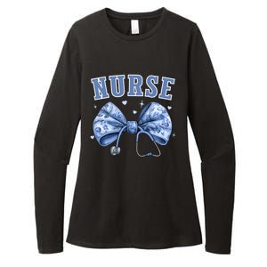 Blue Nurse Coquette Bow Stethoscope Nursing Medical Doctor Womens CVC Long Sleeve Shirt