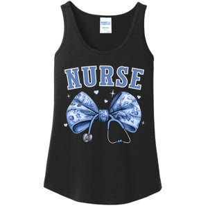 Blue Nurse Coquette Bow Stethoscope Nursing Medical Doctor Ladies Essential Tank