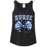 Blue Nurse Coquette Bow Stethoscope Nursing Medical Doctor Ladies Essential Tank