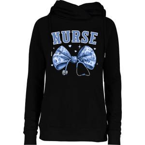 Blue Nurse Coquette Bow Stethoscope Nursing Medical Doctor Womens Funnel Neck Pullover Hood