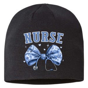 Blue Nurse Coquette Bow Stethoscope Nursing Medical Doctor Sustainable Beanie