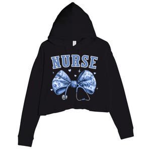 Blue Nurse Coquette Bow Stethoscope Nursing Medical Doctor Crop Fleece Hoodie