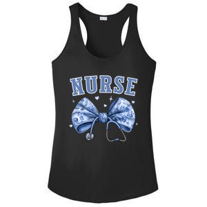 Blue Nurse Coquette Bow Stethoscope Nursing Medical Doctor Ladies PosiCharge Competitor Racerback Tank