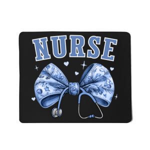 Blue Nurse Coquette Bow Stethoscope Nursing Medical Doctor Mousepad