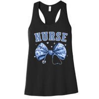 Blue Nurse Coquette Bow Stethoscope Nursing Medical Doctor Women's Racerback Tank