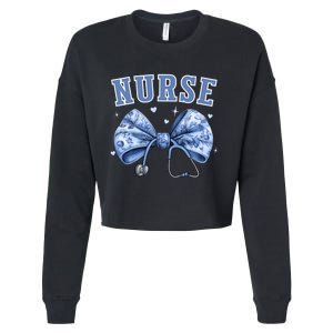 Blue Nurse Coquette Bow Stethoscope Nursing Medical Doctor Cropped Pullover Crew