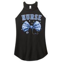 Blue Nurse Coquette Bow Stethoscope Nursing Medical Doctor Women's Perfect Tri Rocker Tank